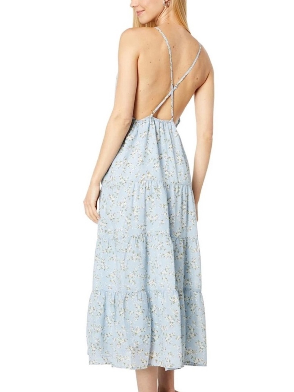 Anthropologie En Saison Sullivan Blue Floral Halter Ruffle Midi Dress Sz Medium